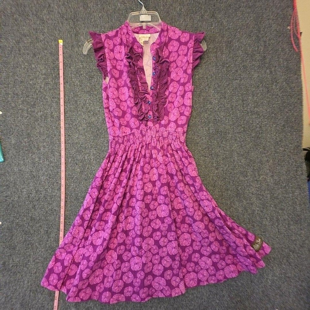 Matilda Jane Dress Womens S Purple Floral Ruffle V Neck Smocked Waist Short